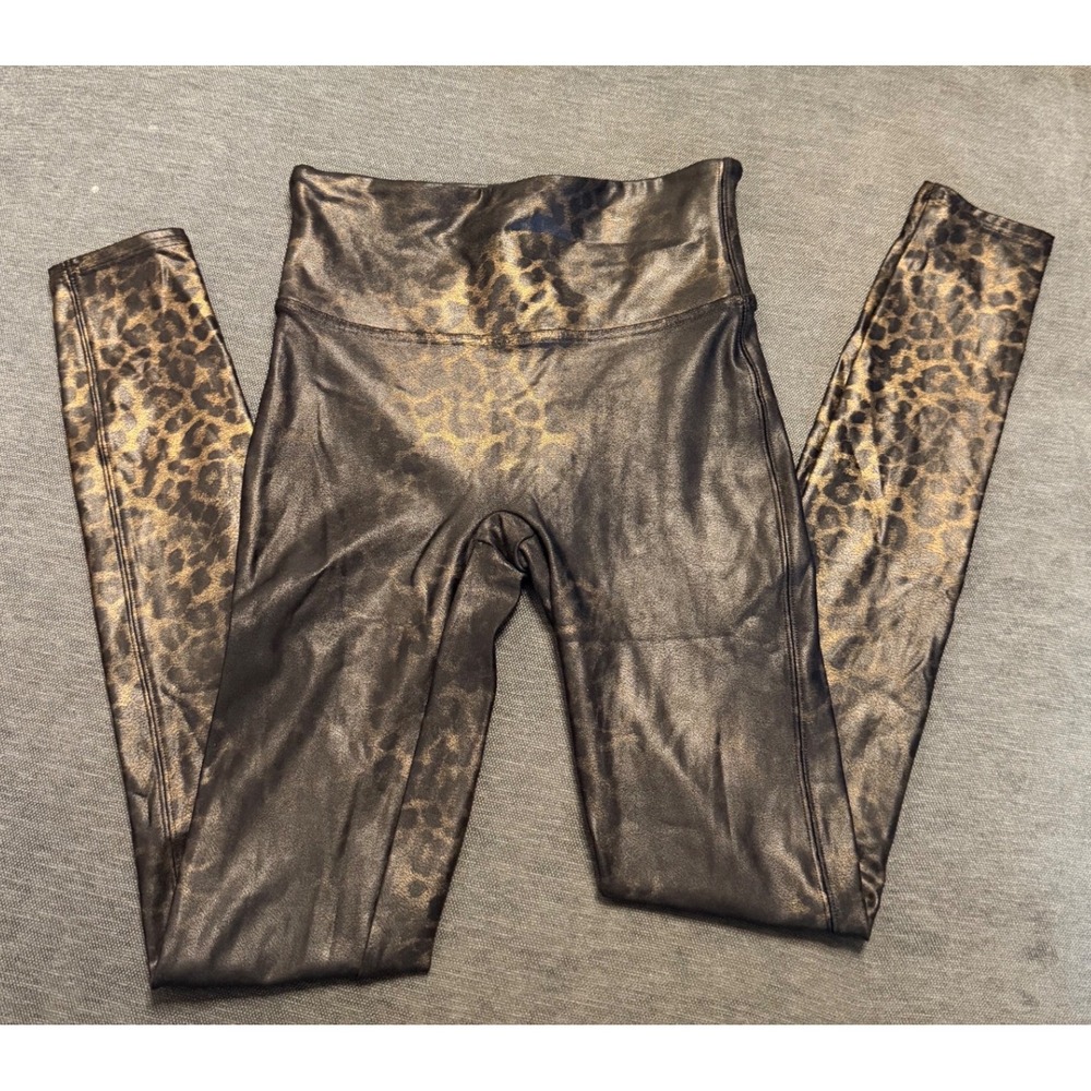 High-Waist Leopard Print Faux Leather Leggings - Brown